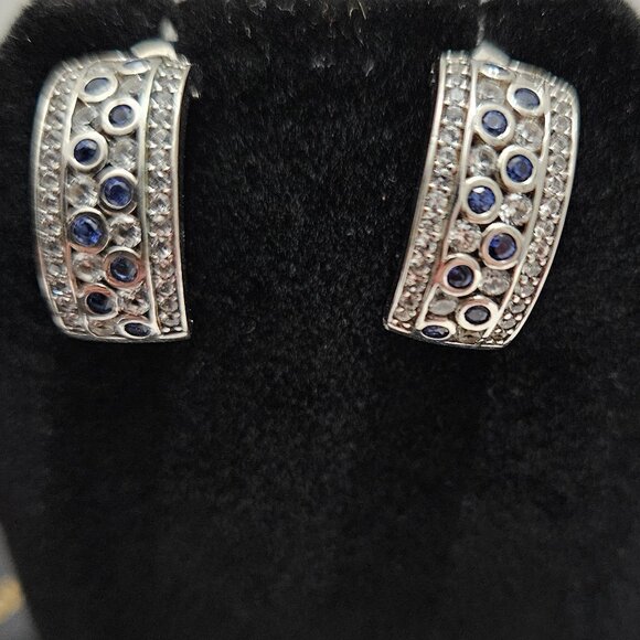 Suzy Levian Blue Sapphire & Diamond in Sterling Silver Earrings - NWOT - Picture 2 of 6